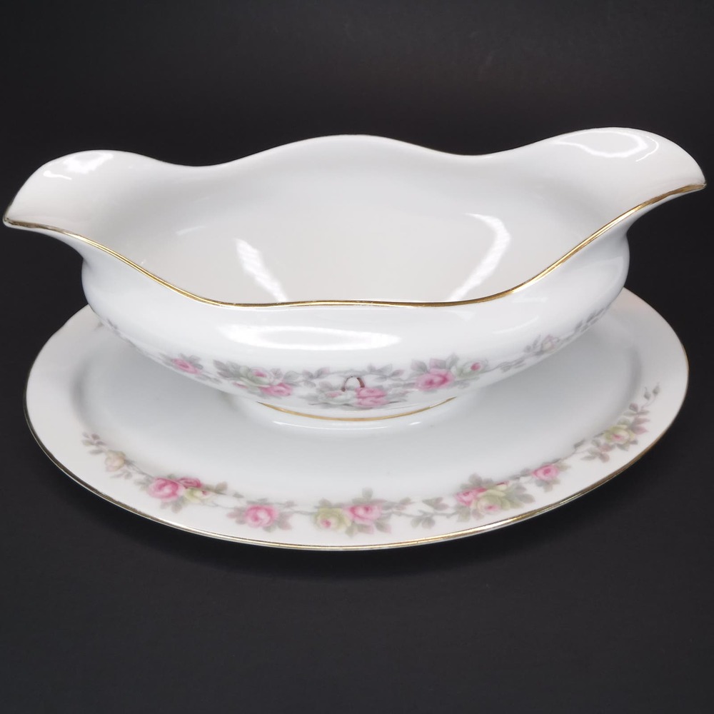 HEINRICH Selb Bavaria Gravy Boat Pink Roses Hanging Basket